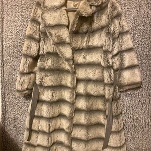 Women's Vintage Gray Faux Fur Overcoat Size 38 Winter Formal